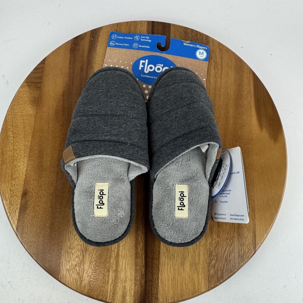 New Womens Floopi Katie‎ Open Back Slip On Gray Casual House Slippers Size M 7-8